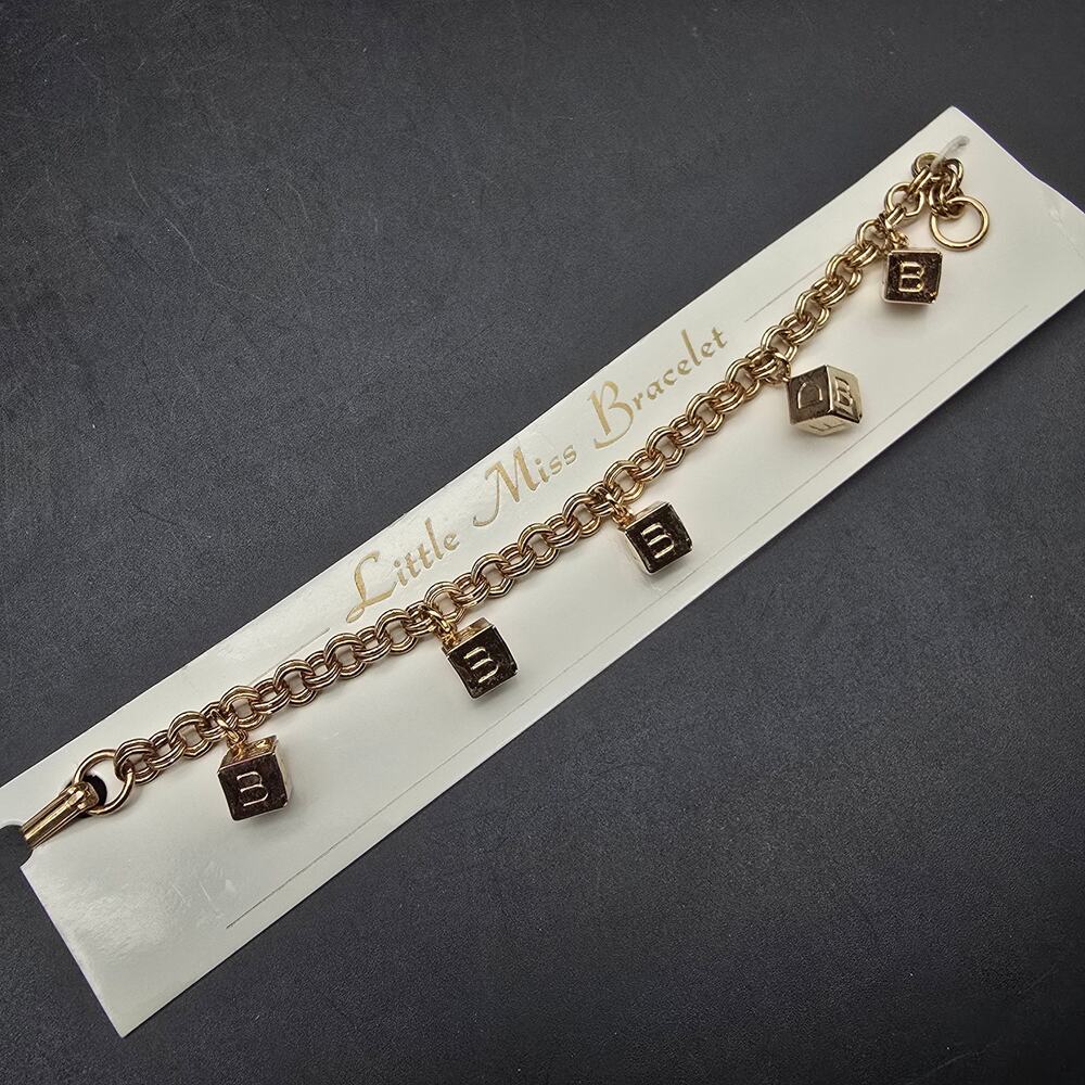 Vintage Gold Tone Baby Block Charm Bracelet NOS New Mother Gift